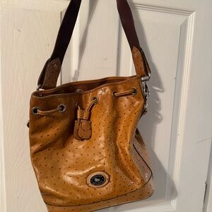 Dooney & Bourke Cognac Brown Pebbled Drawstring Shoulder Bag